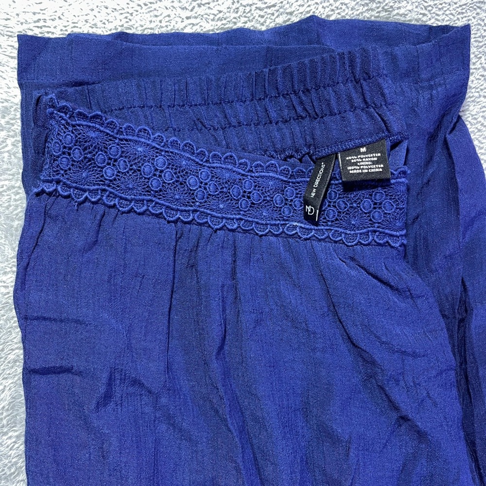 New Directions Women's Medium Blue Gauze Wide Leg Elastic Waist Pants Lounge‎